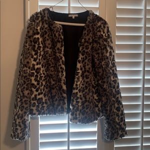 Black white & grey faux fur cheetah print jacket